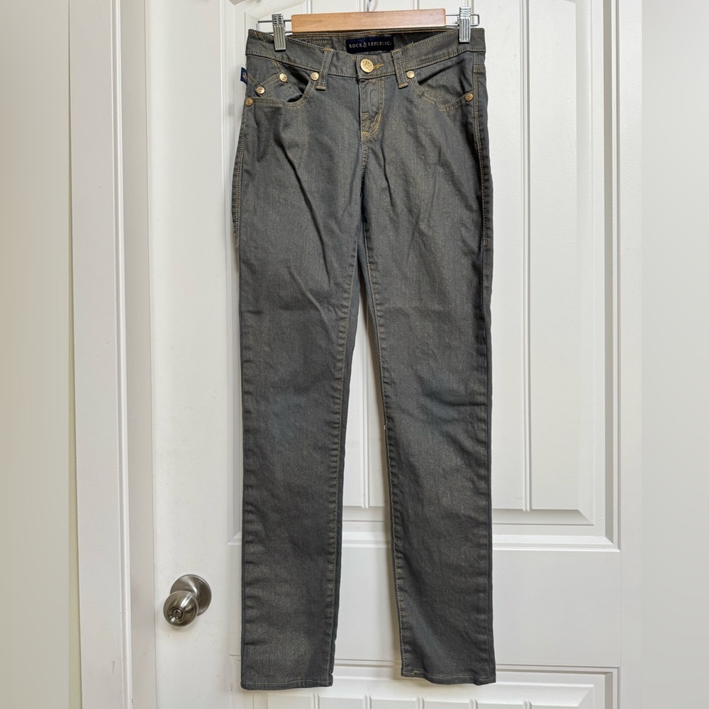 Rock & Republic Berlin Grey & Gold low Waist Skinny Jean. Size 2